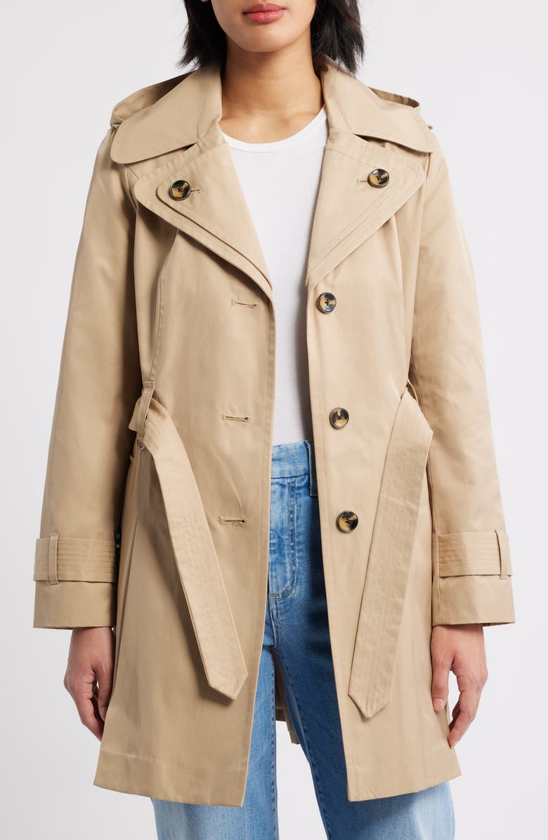 London Fog Single Breasted Trench Coat, Alternate, color, Stone