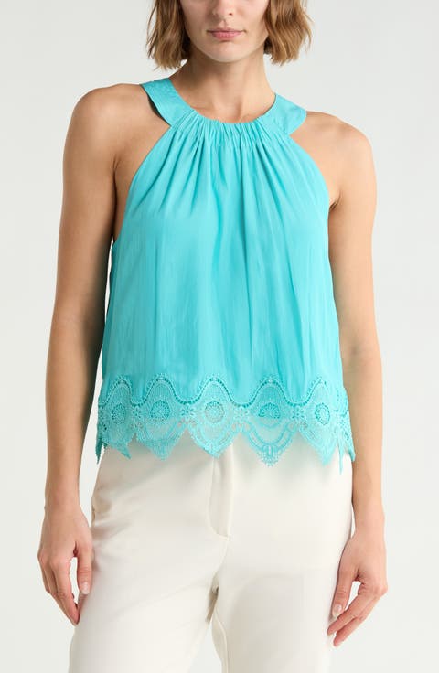 Karis Halter Neck Lace Trim Tank