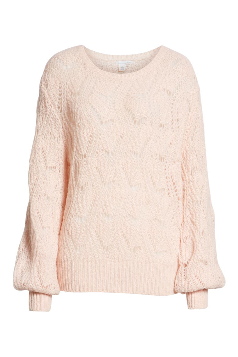 Pointelle Balloon Sleeve Sweater, Alternate, color, PINK SMOKE