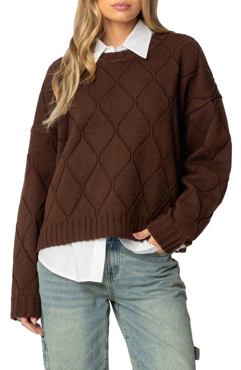 Cass Textured Argyle Oversize Sweater