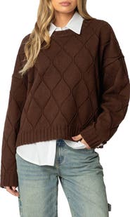 EDIKTED Cass Textured Argyle Oversize Sweater