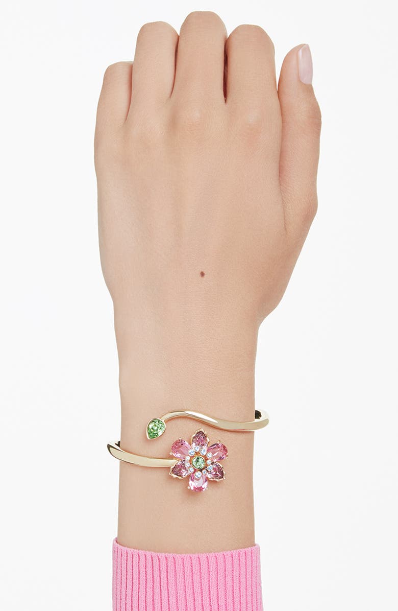 Swarovski Idyllia Crystal Flower Open Bangle, Alternate, color, Multicolored