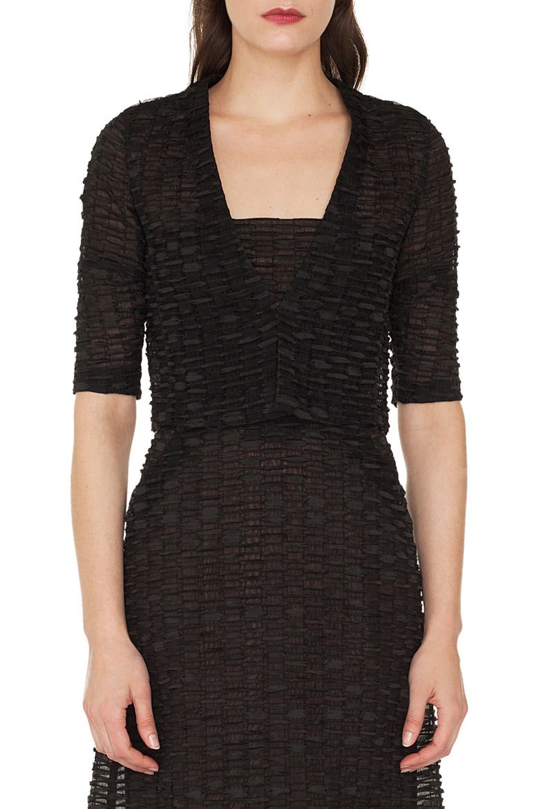 Organza Ribbon Stripe Crop Jacket, Main, color, BLACK