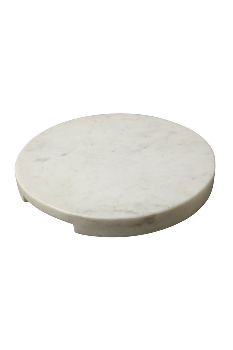 White Marble Thick Round Board with Handle Grooves, Main, color, White