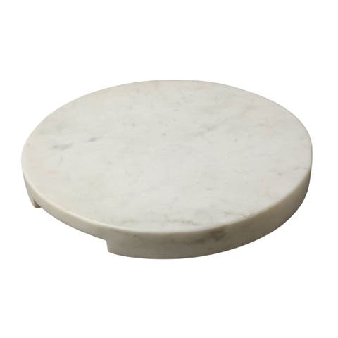 White Marble Thick Round Board with Handle Grooves