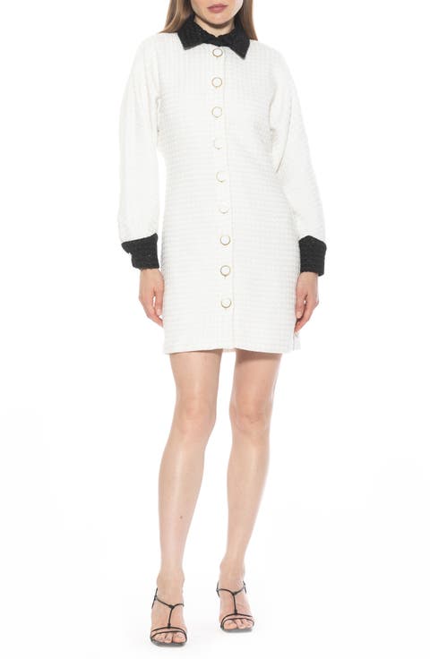 Velvette Long Sleeve Mini Tweed Shirtdress