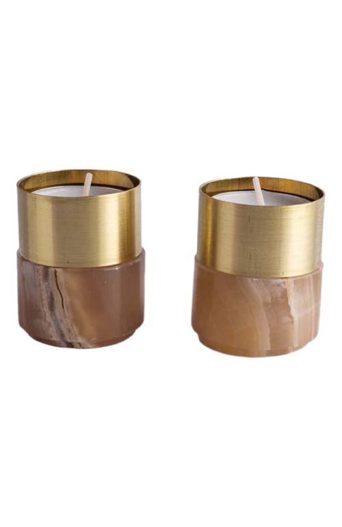 AndJacob Decor Brass Candle Holder in Amber Alabaster  product