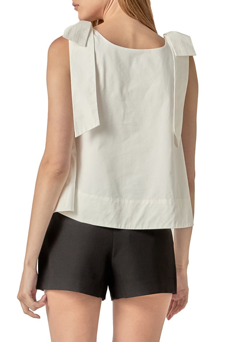 Bow Shoulder Sleeveless Cotton Top, Alternate, color, OFF WHITE