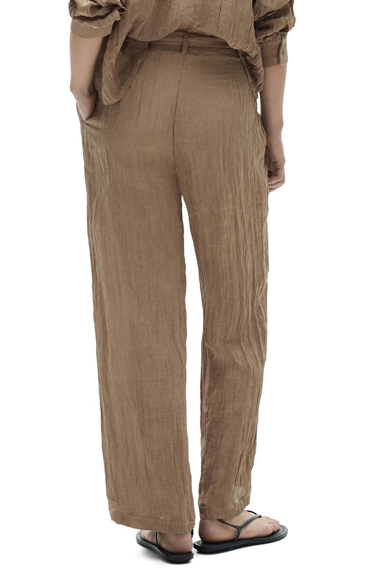 MANGO Belted Textured Wide Leg Pants, Alternate, color, 