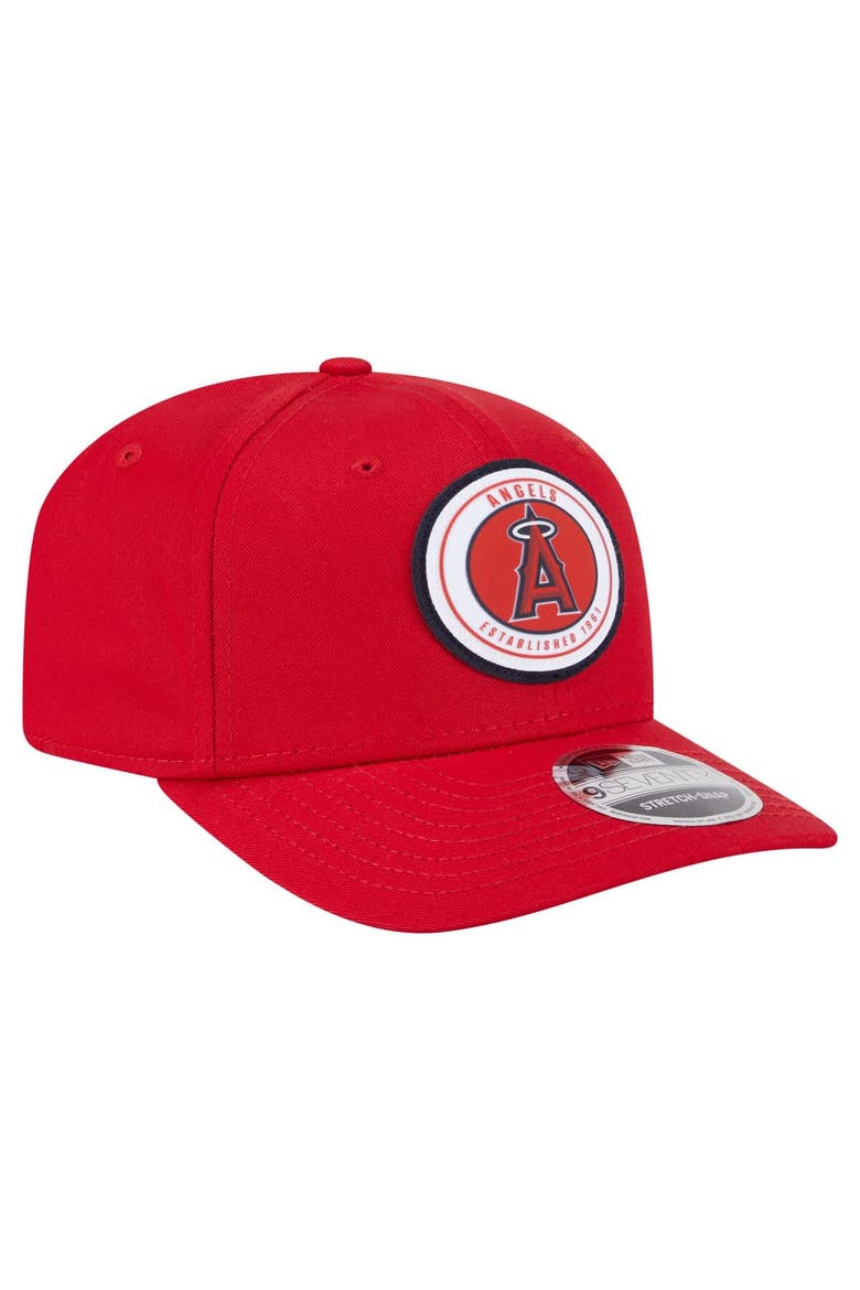 Men's New Era Red Los Angeles Angels Circle Patch 9SEVENTY Stretch-Snap Hat, Alternate, color, Red