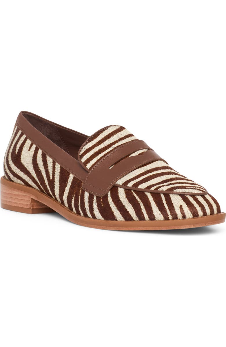 Cinq à Sept Gretta Zebra Haircalf Loafer, Main, color, Dark Sepia/ Ivory