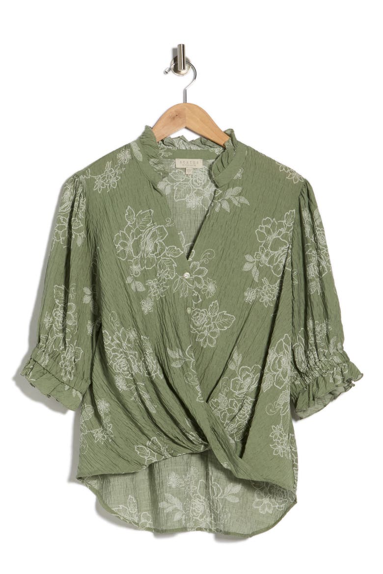 Ruffle Neck Top, Alternate, color, SAGE
