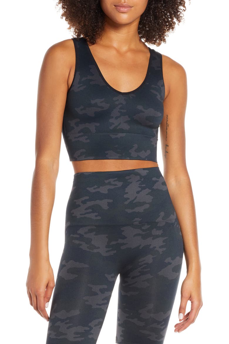 Look at Me Now Seamless Crop Top, Main, color, BLACK CAMO