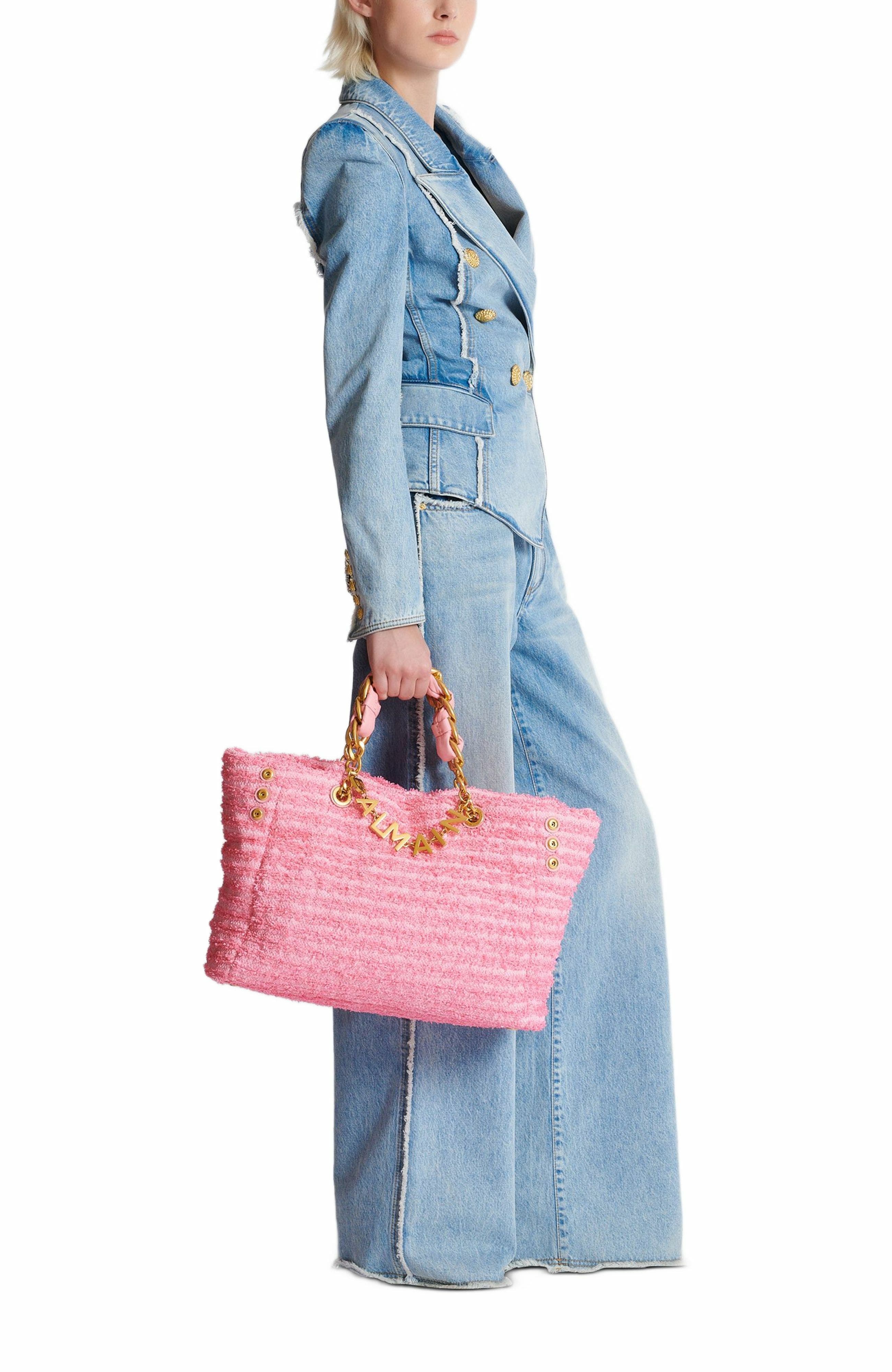 Balmain 1945 Soft Tote In Tweed-Effect Raffia, Alternate, color, 