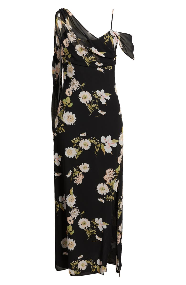 Open Edit Asymmetric Chiffon Dress, Alternate, color, Black- Pink Iris Floral