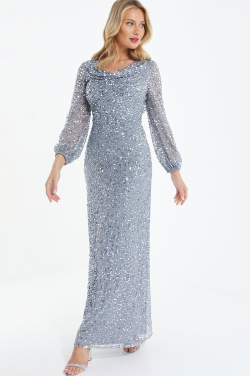 Quiz Sequin Cowl Front Maxi Dress In Grey