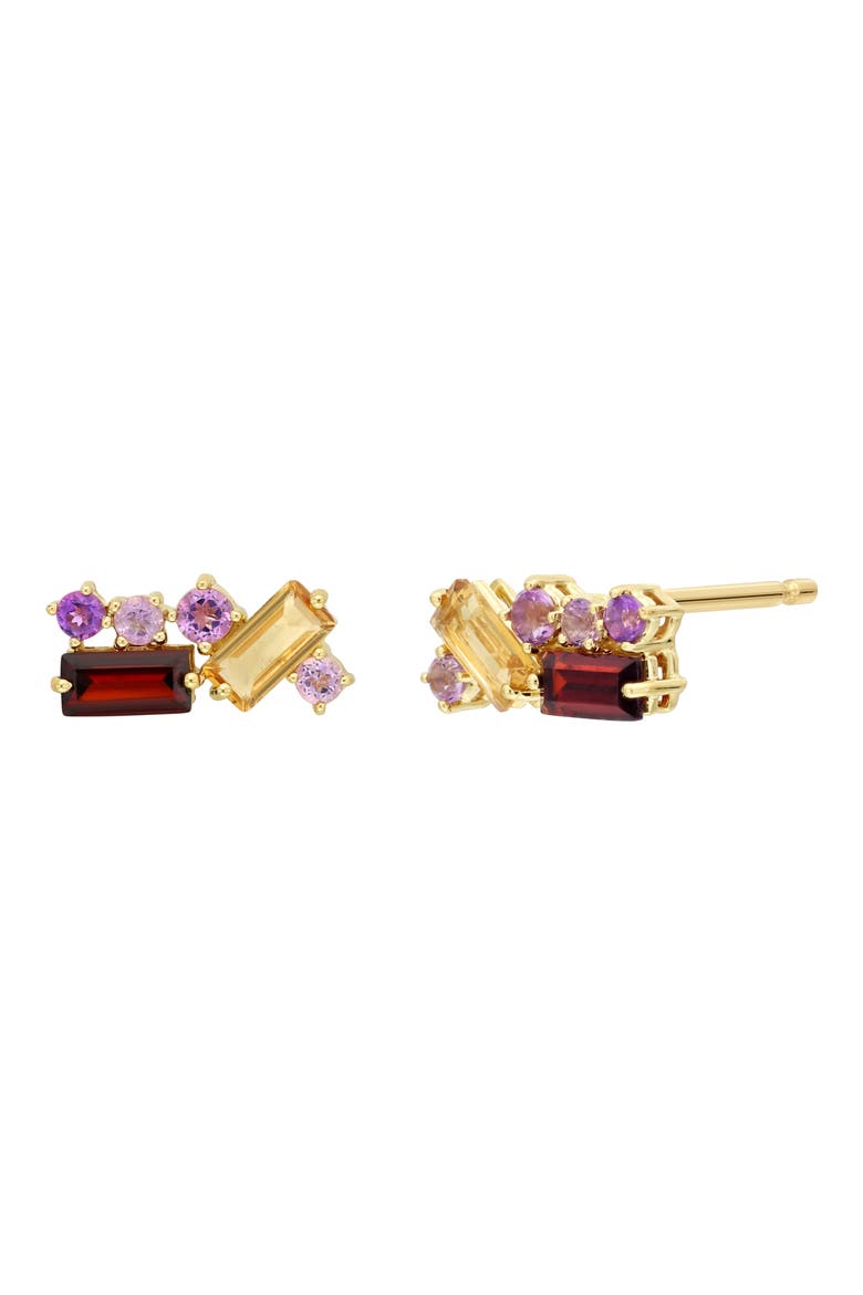 14K Gold Amethyst, Garnet & Citrine Cluster Stud Earrings, Main, color, 14K YELLOW GOLD- AMGC