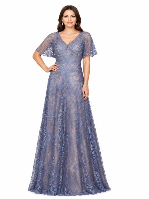 Elegant Cape Sleeve A-line Gown