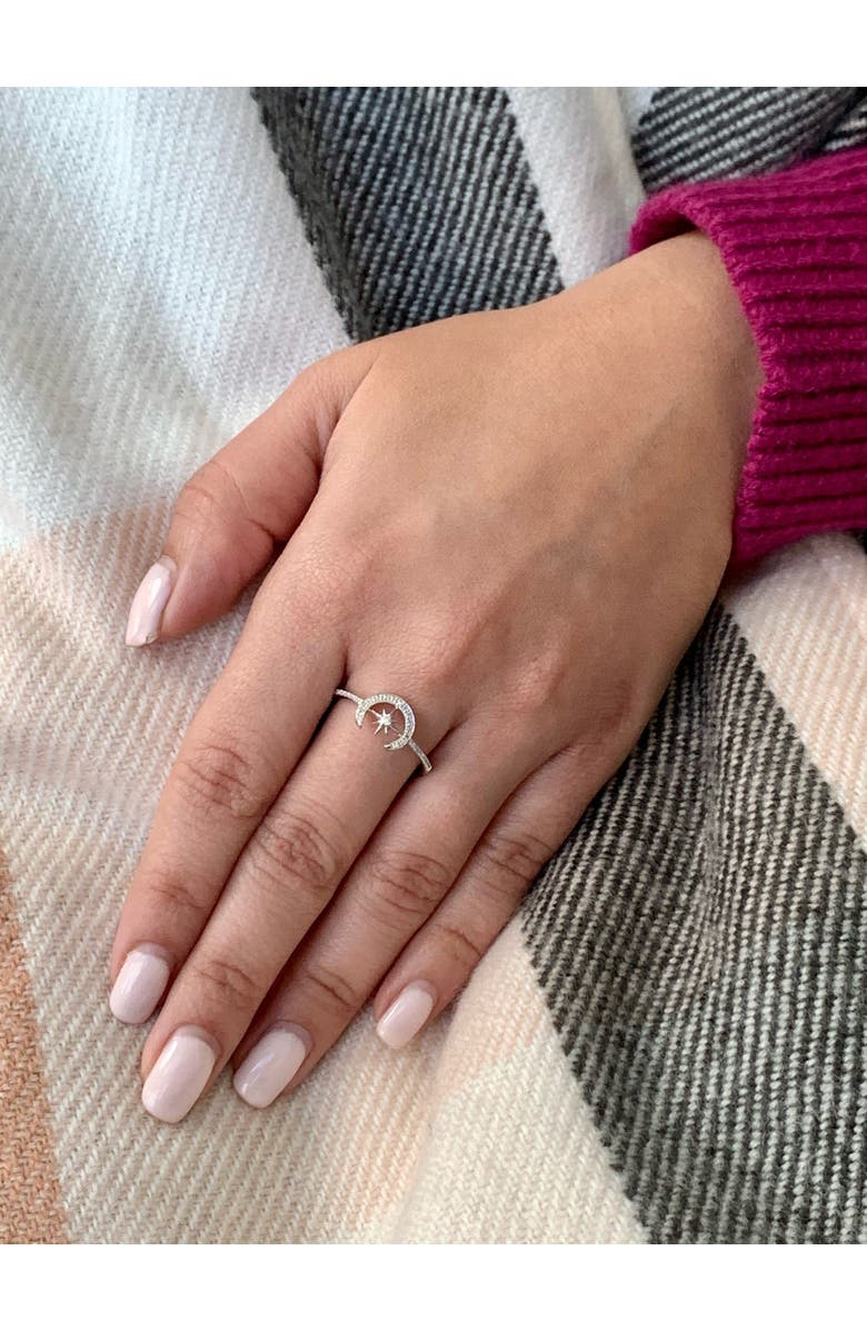 LuvMyJewelry Crescent North Star Sterling Silver Diamond Ring, Alternate, color, 