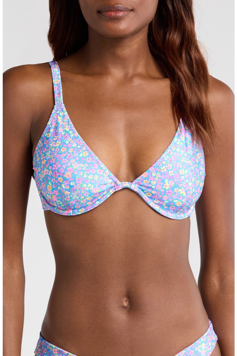 Floral D-Cup Underwire Triangle Bikini Top, Main, color, BUBBLEGUM BLOSSOM