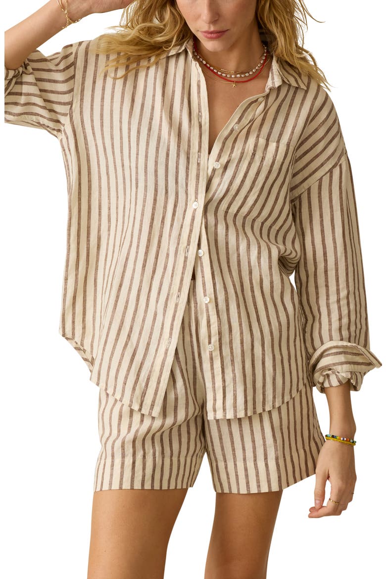 Laguna Stripe Linen Button-Up Shirt, Main, color, COCOA GROVE STRIPE
