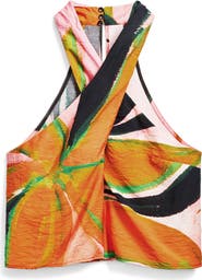 Desigual Floral Crinkled Crisscross Halter Neck Crop Top