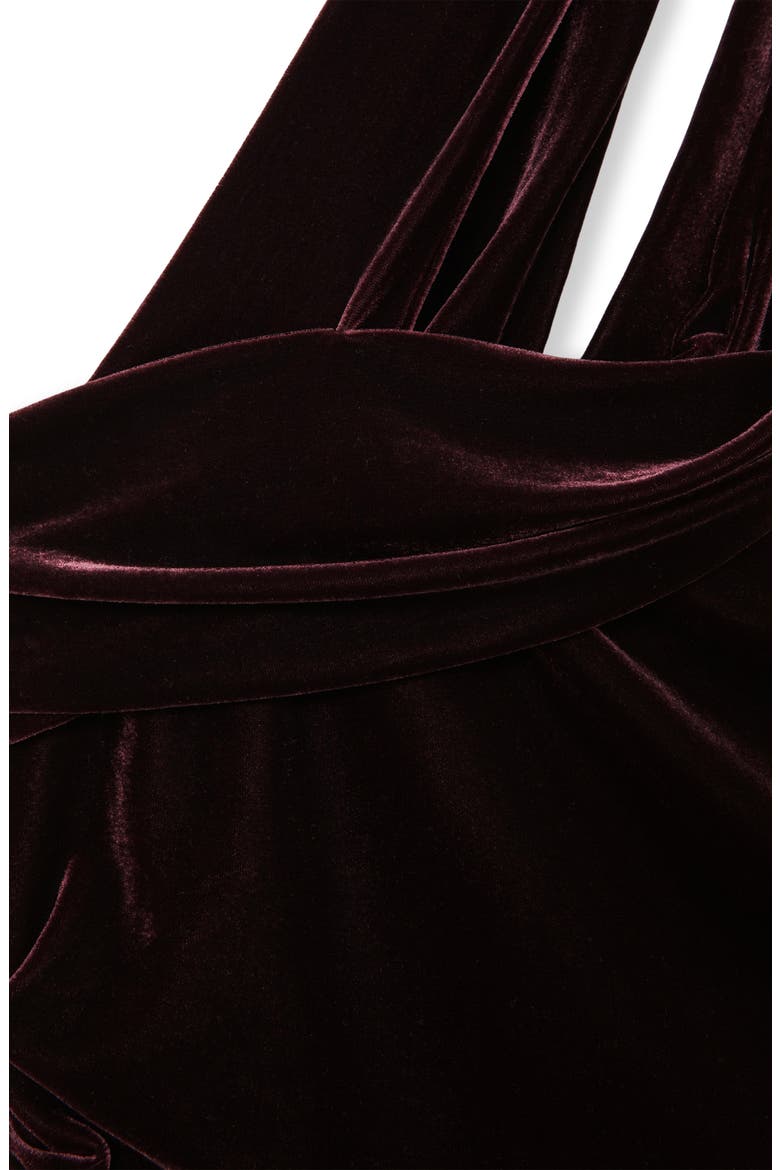 Dalia Velvet Off the Shoulder Midi Dress, Alternate, color, BURGUNDY