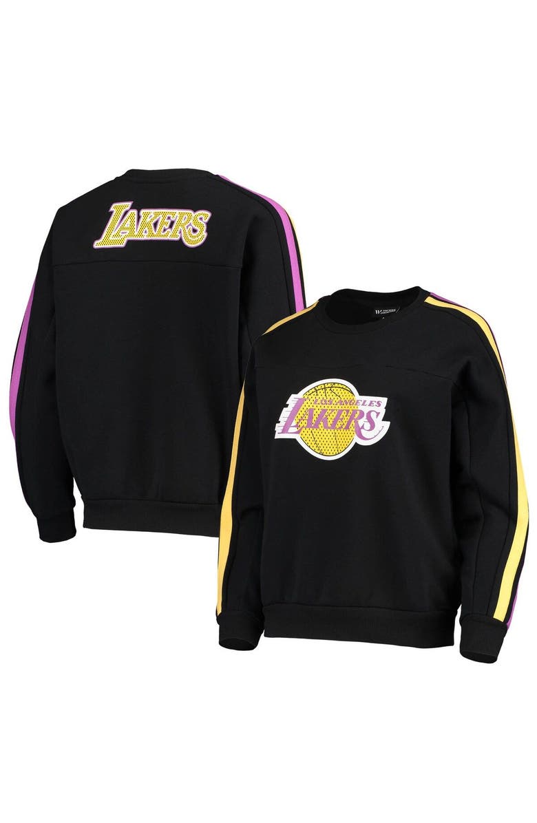 THE WILD COLLECTIVE Women's The Wild Collective Black Los Angeles Lakers Perforated Logo Pullover Sweatshirt, Alternate, color, 