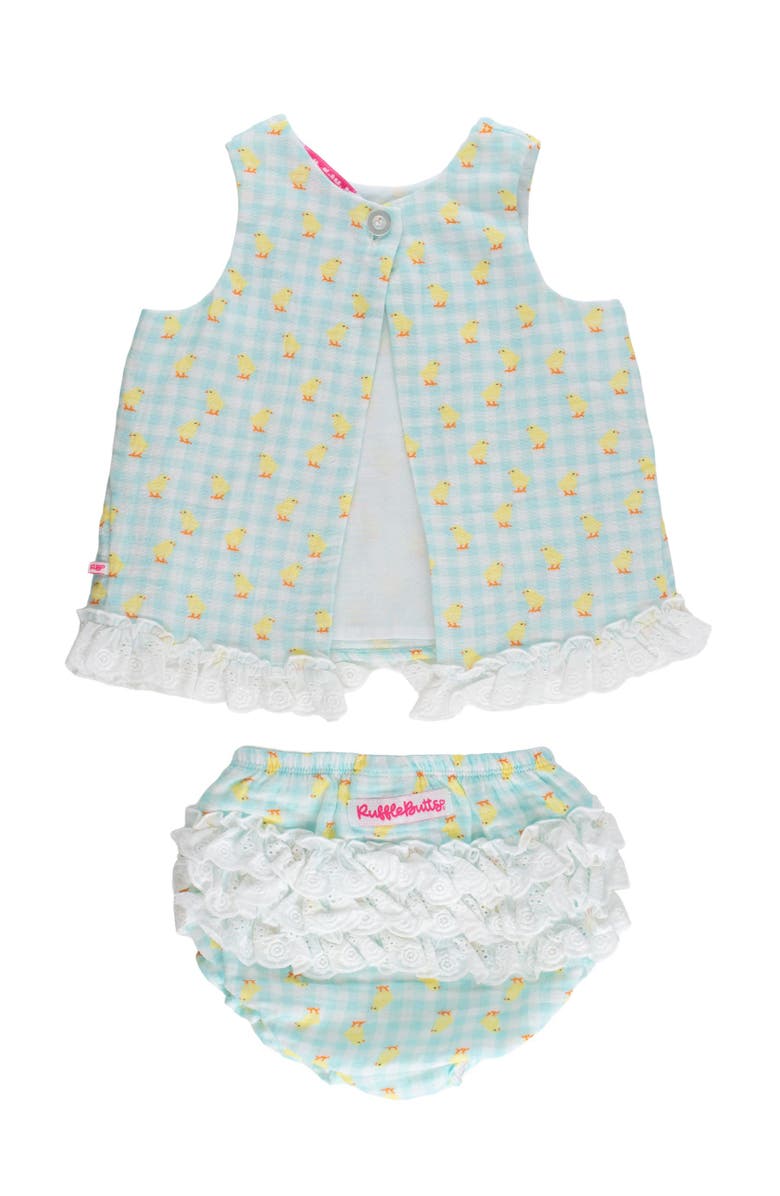RuffleButts Cotton Gauze Swing Top and Bloomer Set, Alternate, color, Chirping Chicks Gingham