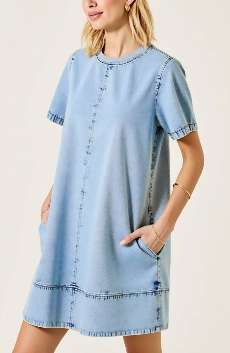 Modenaire Denim Mini Dress with Pockets, Alternate, color, 