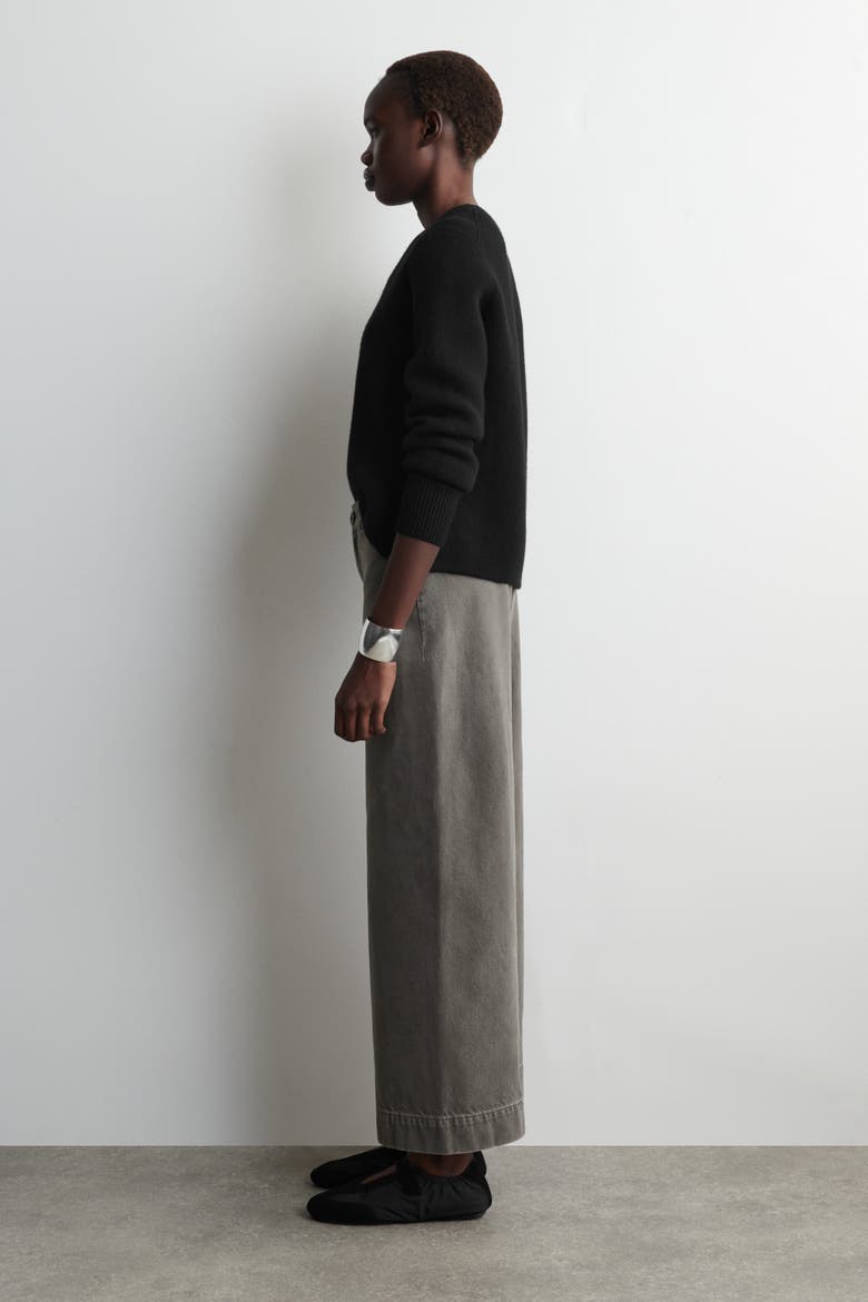 Cropped Wide-Leg Denim Pants, Alternate, color, BROWN