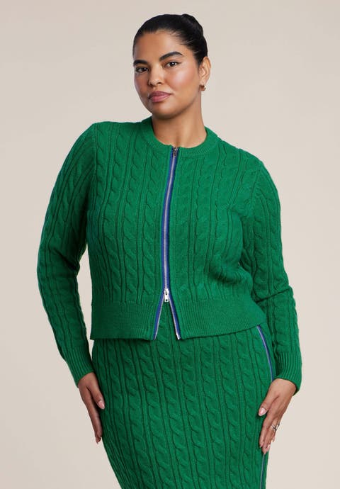 Contrast Zipper Cable Knit Cardigan