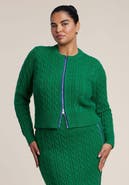 ELOQUII Contrast Zipper Cable Knit Cardigan