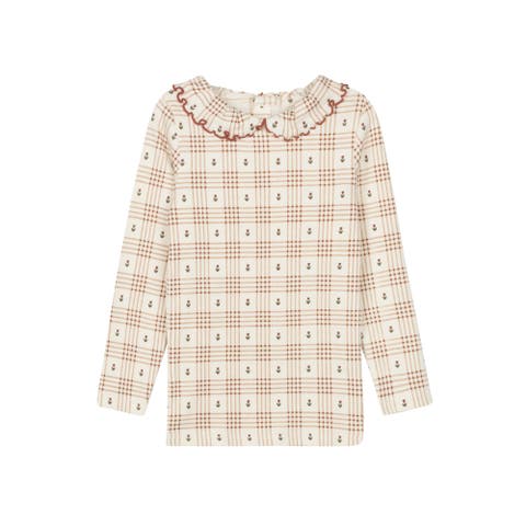 Cotton Floral Plaid Collection - Ruffle Neck Tee (Toddler, Little Kid & Big Kid)