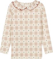 Ely's & Co. Cotton Floral Plaid Collection - Ruffle Neck Tee