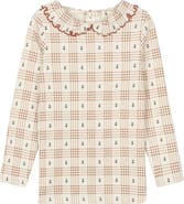 Ely's & Co. Cotton Floral Plaid Collection - Ruffle Neck Tee