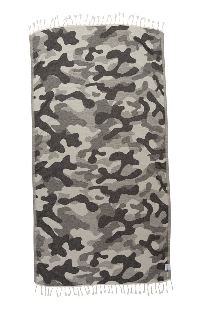 InfuseZen Camo Print Organic Sand Resistant Reversible Turkish Towel, Main, color, Black