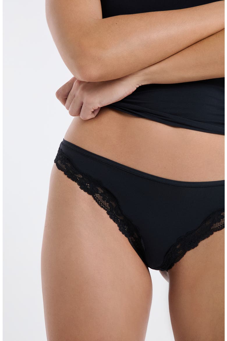 Pure Soft Lace Trim Tanga Thong, Alternate, color, BLACK