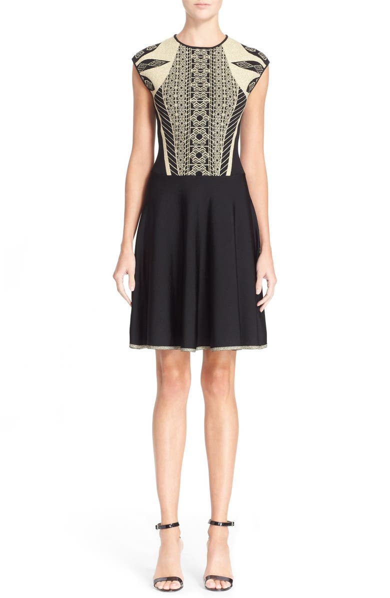 Ted Baker London 'Jenkin' Metallic Jacquard Fit & Flare Dress, Main, color, 