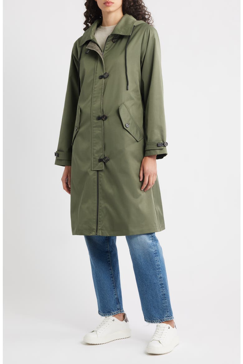 Longline Hooded Raincoat, Main, color, OLIVE