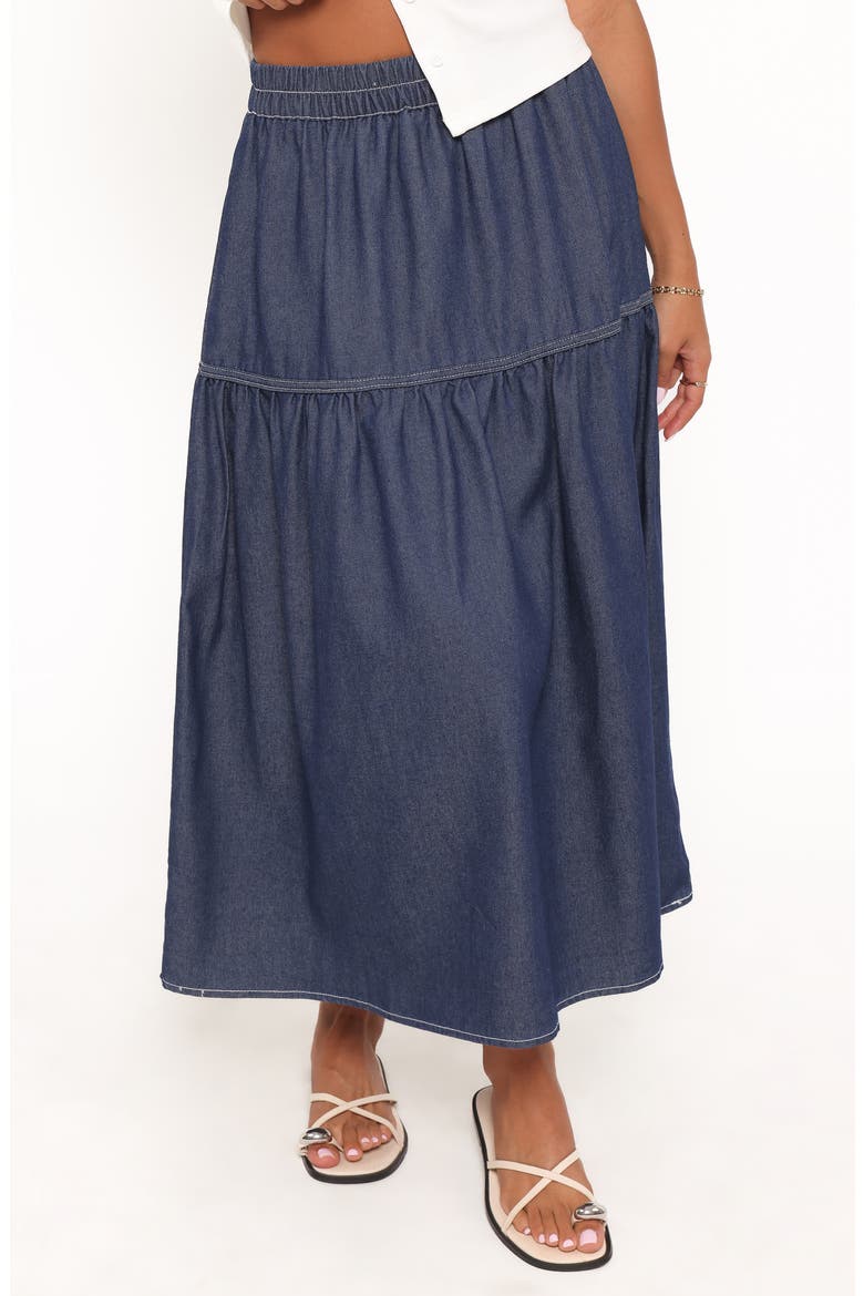 Meadow Denim Midi Skirt, Main, color, DARK WASH