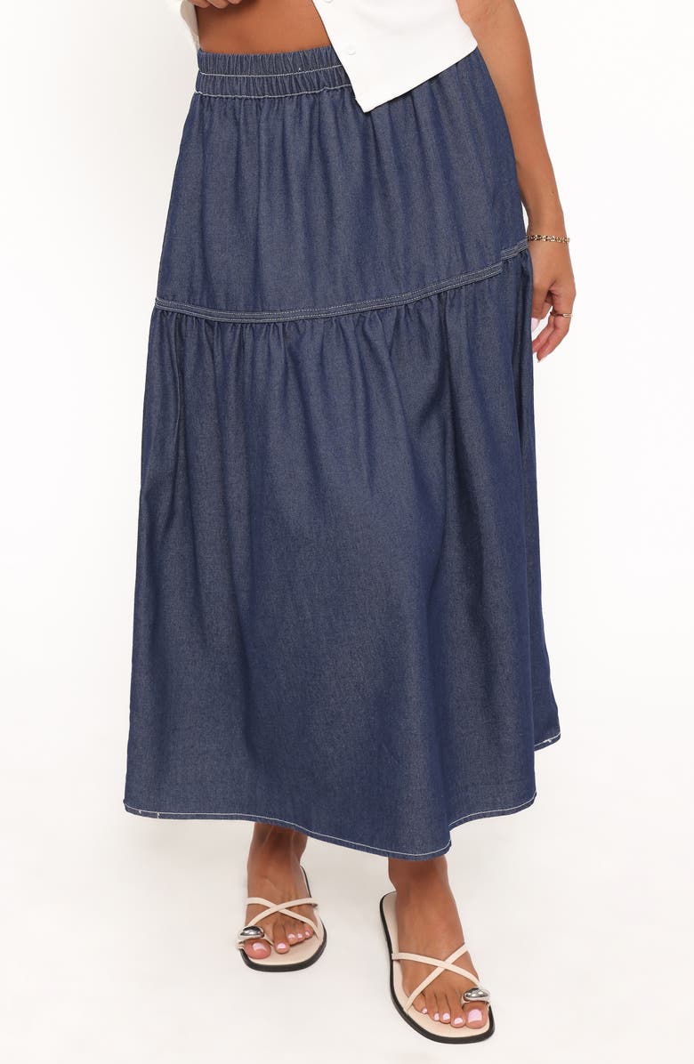 Petal & Pup Meadow Denim Midi Skirt, Main, color, Dark Wash