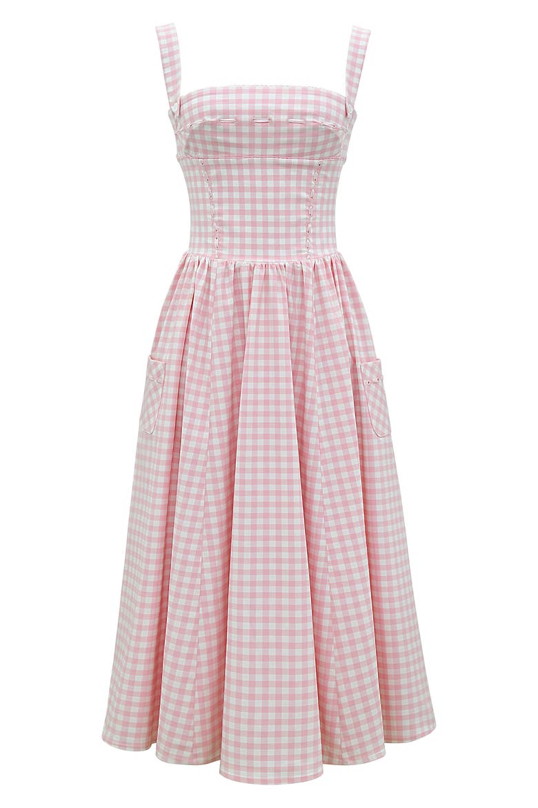Vivien Gingham Midi Dress, Alternate, color, ROSE SHADOW