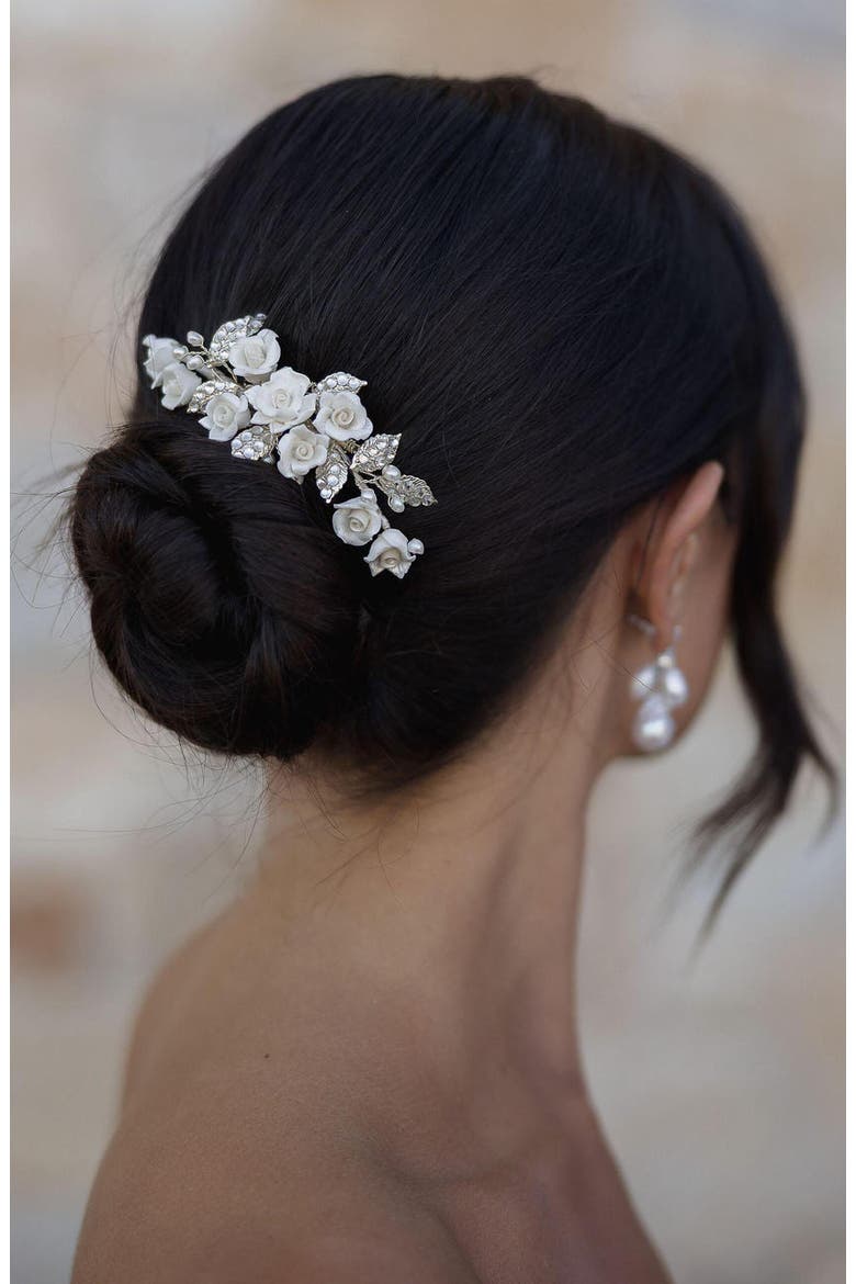 Victoria Crystal Floral Comb, Alternate, color, Silver