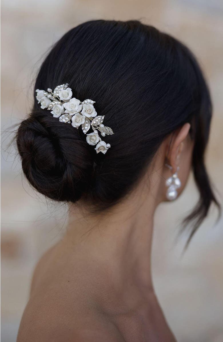 Untamed Petals Victoria Crystal Floral Comb, Alternate, color, Silver