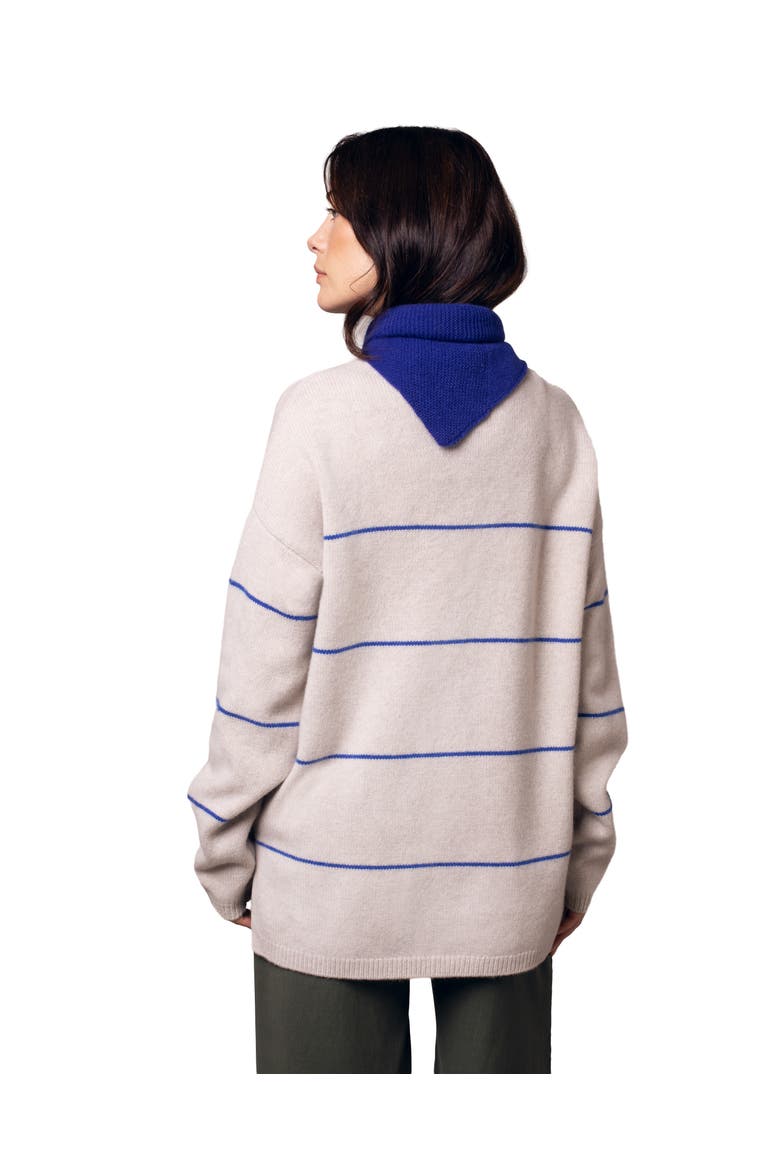 Split Hem Slouch Funnel Neck Jumper, Alternate, color, Ecru Cobalt Stripe
