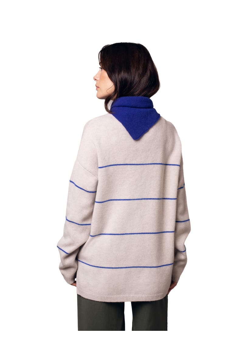 Celtic & Co. Split Hem Slouch Funnel Neck Jumper, Alternate, color, Ecru Cobalt Stripe