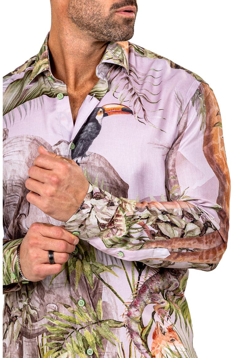 Fibonacci Marthyr 0322 Wildlife Print Contemporary Fit Button-Up Shirt, Alternate, color, WHITE MULTI