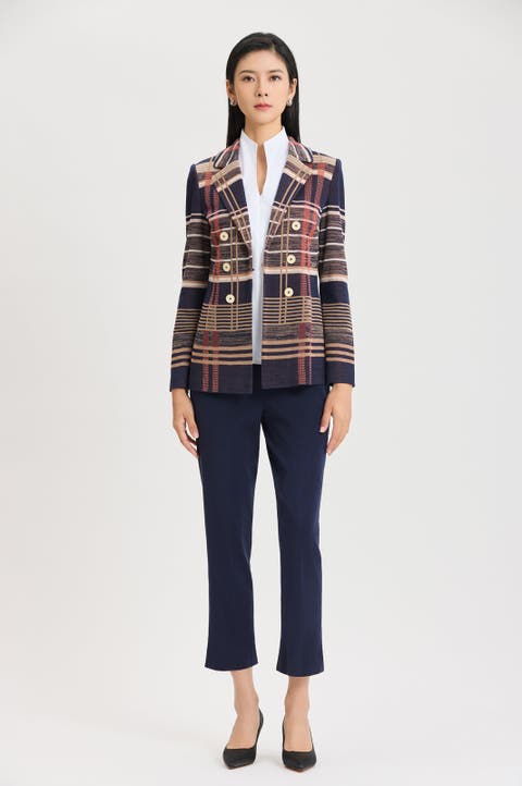 Faux Doubled Breast Plaid Knit Blazer