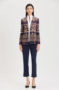 Ming Wang Faux Doubled Breast Plaid Knit Blazer